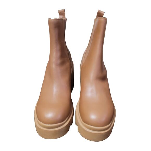 Steve Madden Women's Boot Roxie Chelsea Chunky Lug Sole Block Heel Cognac SZ 10 - Picture 2 of 8